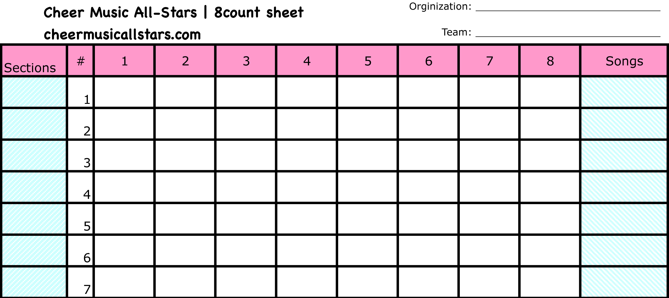 Printable Template Cheer 8 Count Sheets